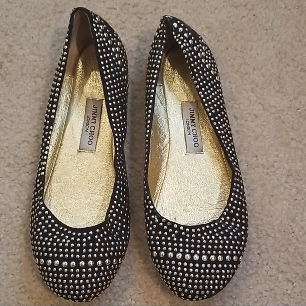 Jimmy Choo Black and Silver Studded Flats Size 37/7